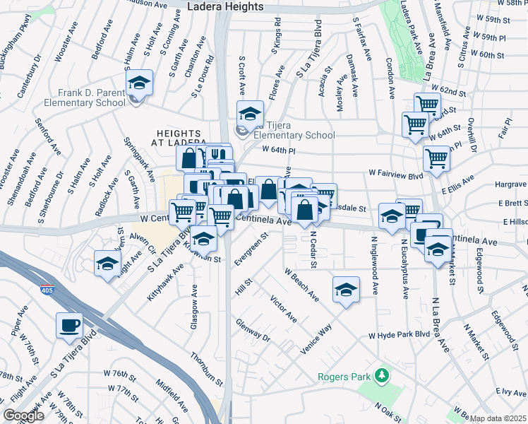 map of restaurants, bars, coffee shops, grocery stores, and more near 1626 Centinela Avenue in Inglewood