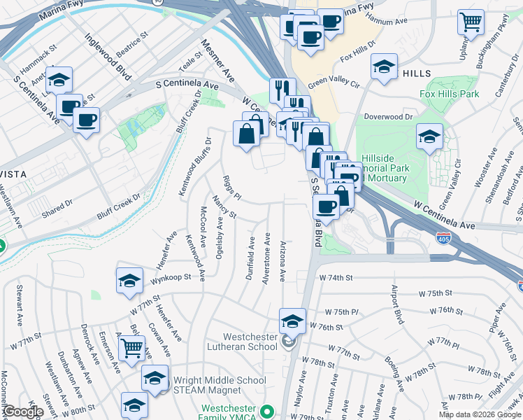 map of restaurants, bars, coffee shops, grocery stores, and more near 6334 Riggs Place in Los Angeles