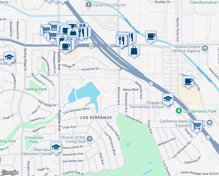 map of restaurants, bars, coffee shops, grocery stores, and more near in Chino Hills