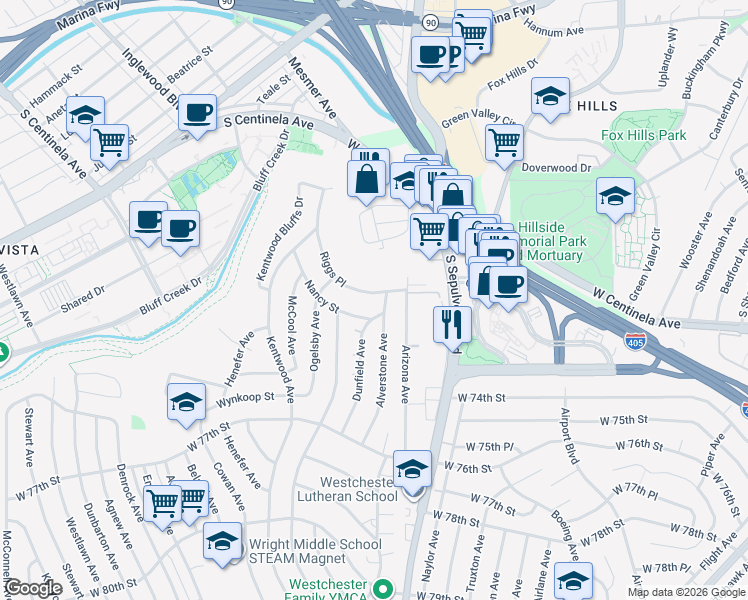 map of restaurants, bars, coffee shops, grocery stores, and more near 6334 Riggs Place in Los Angeles
