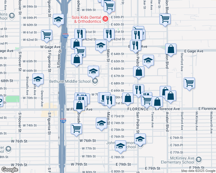 map of restaurants, bars, coffee shops, grocery stores, and more near 6722 Main Street in Los Angeles
