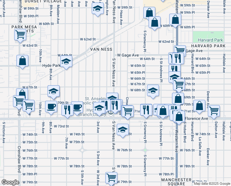 map of restaurants, bars, coffee shops, grocery stores, and more near 6707 Haas Avenue in Los Angeles