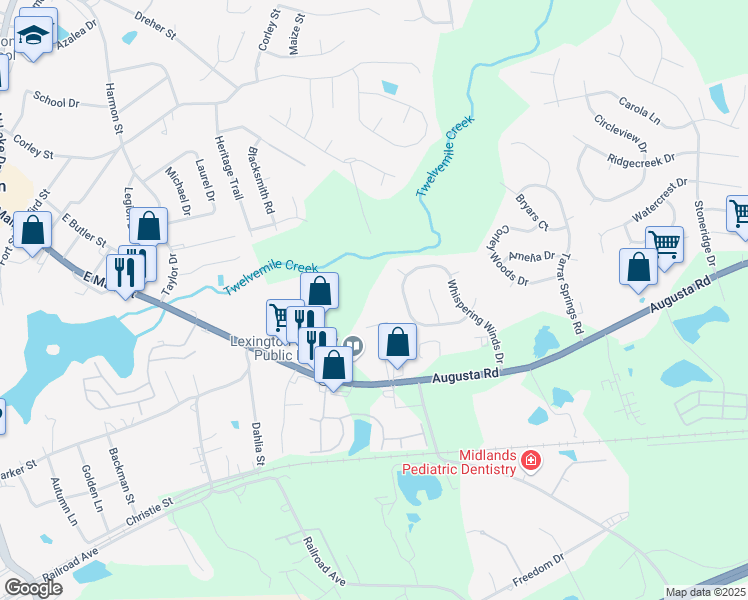 map of restaurants, bars, coffee shops, grocery stores, and more near 5422 Augusta Road in Lexington