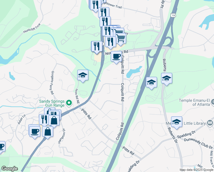 map of restaurants, bars, coffee shops, grocery stores, and more near 530 Northridge Crossing Drive in Atlanta