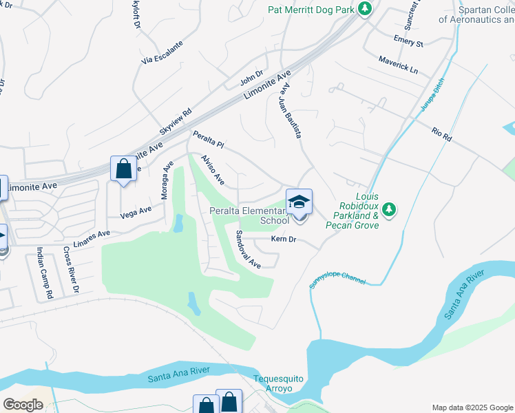 map of restaurants, bars, coffee shops, grocery stores, and more near 6920 Abel Stearns Avenue in Riverside