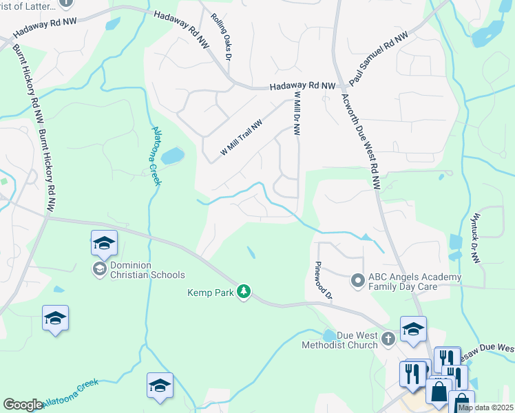 map of restaurants, bars, coffee shops, grocery stores, and more near 983 West Mill Bend in Kennesaw