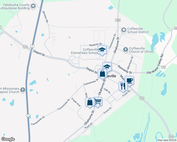 map of restaurants, bars, coffee shops, grocery stores, and more near 459 Depot Street in Coffeeville