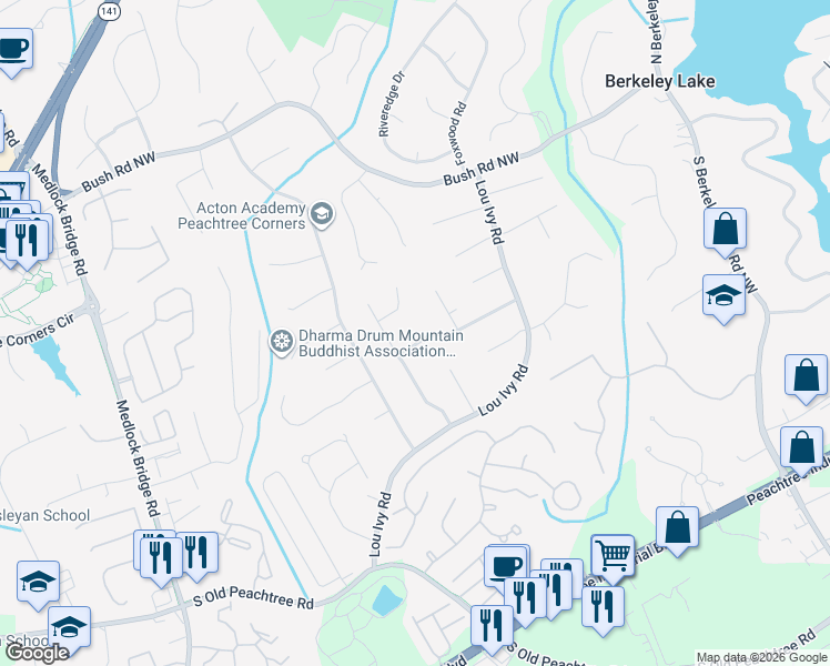 map of restaurants, bars, coffee shops, grocery stores, and more near 4862 Miller Farms Court in Duluth