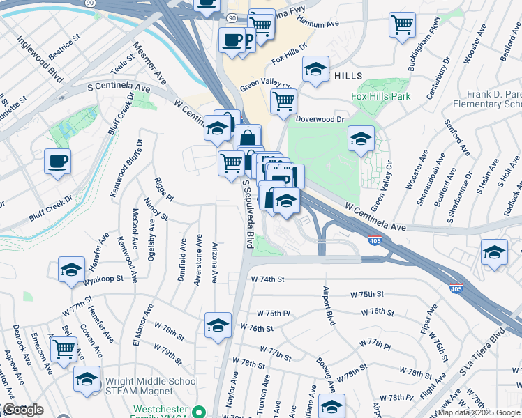 map of restaurants, bars, coffee shops, grocery stores, and more near 6801 Park Terrace in Los Angeles