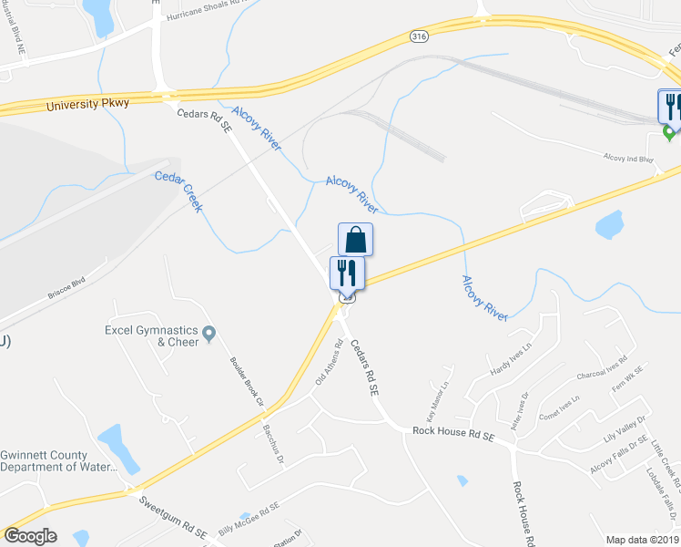 map of restaurants, bars, coffee shops, grocery stores, and more near 1200 Winder Highway in Dacula