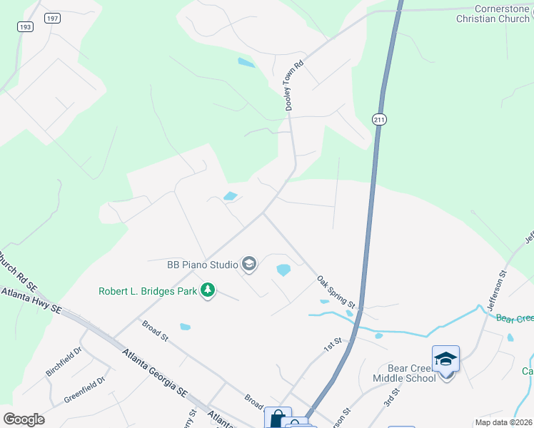 map of restaurants, bars, coffee shops, grocery stores, and more near Oak Spring Street in Statham