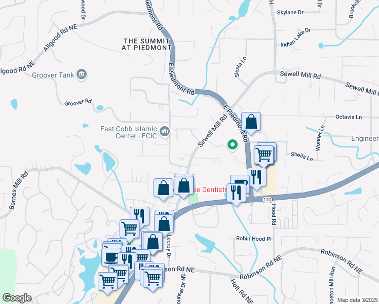 map of restaurants, bars, coffee shops, grocery stores, and more near 2295 Valla Parc Court in Marietta