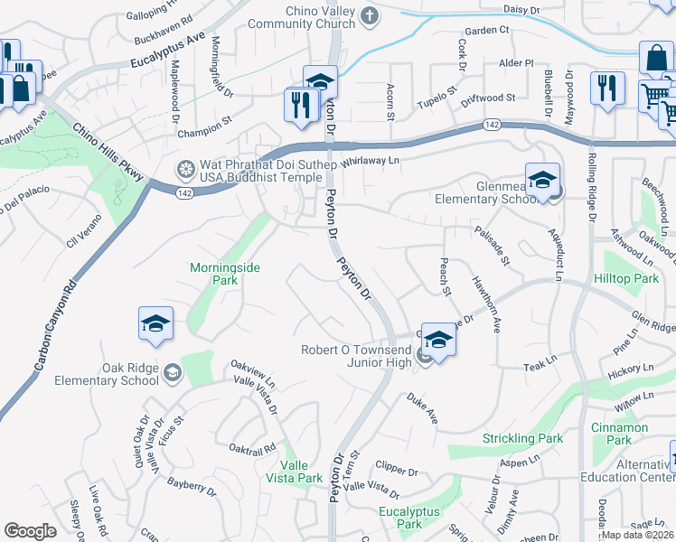 map of restaurants, bars, coffee shops, grocery stores, and more near 3298 Carriage House Drive in Chino Hills
