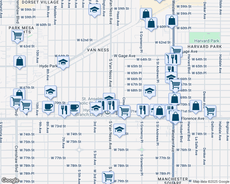 map of restaurants, bars, coffee shops, grocery stores, and more near 6707 Haas Avenue in Los Angeles