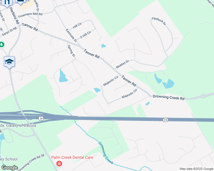 map of restaurants, bars, coffee shops, grocery stores, and more near 2749 Majestic Circle in Dacula