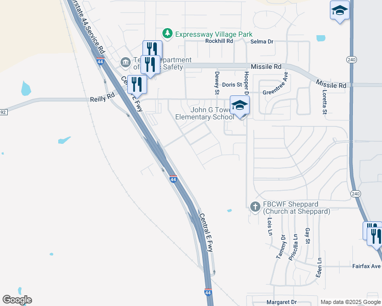 map of restaurants, bars, coffee shops, grocery stores, and more near 5100 Untalan Street in Wichita Falls
