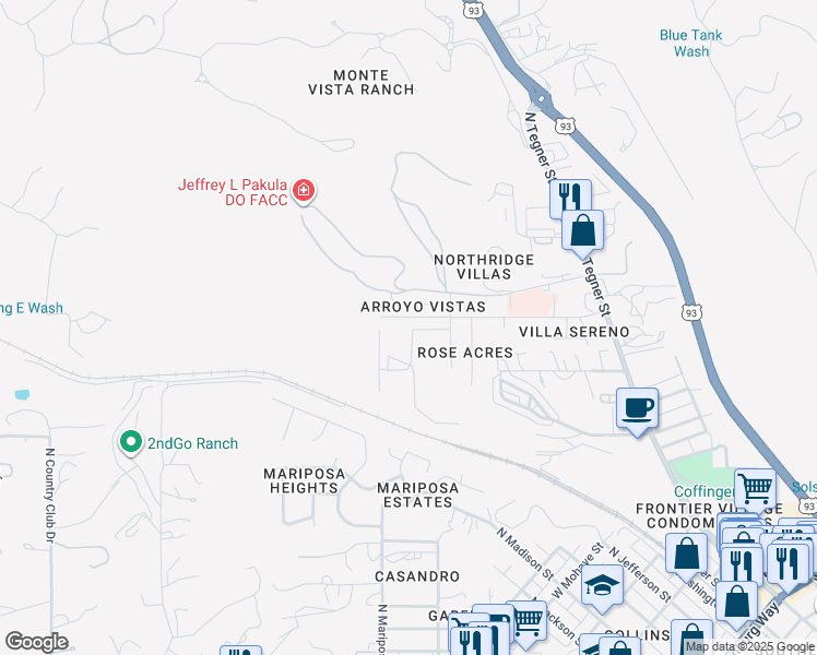 map of restaurants, bars, coffee shops, grocery stores, and more near 729 South West Road in Wickenburg