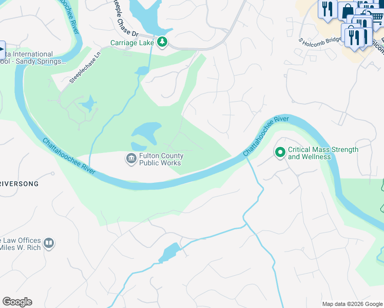 map of restaurants, bars, coffee shops, grocery stores, and more near 2575 The 5th Fairway in Roswell