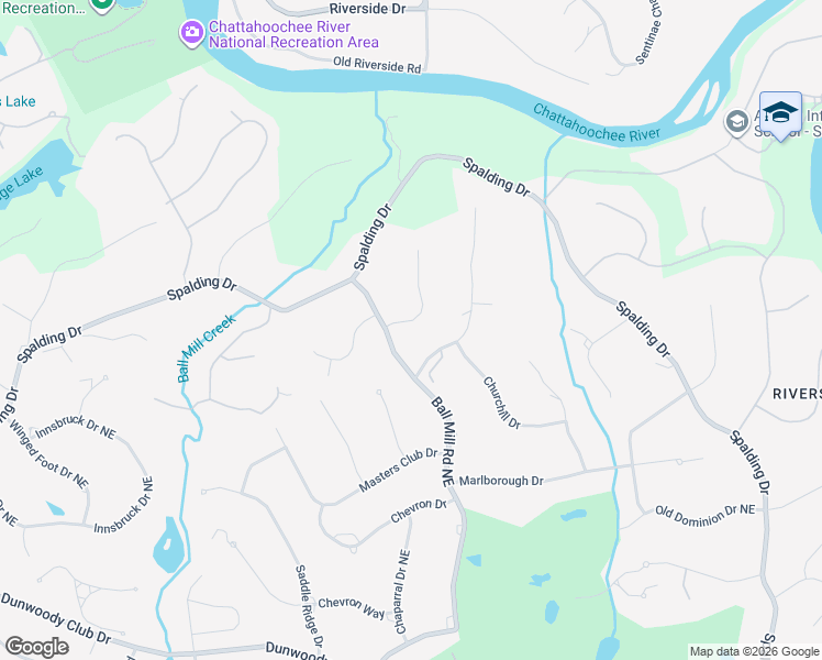 map of restaurants, bars, coffee shops, grocery stores, and more near 120 Spalding Mill Northeast in Atlanta