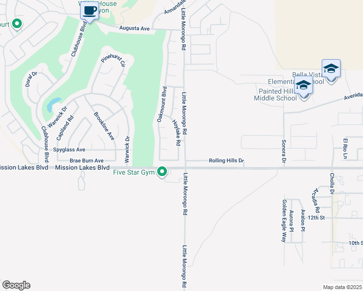 map of restaurants, bars, coffee shops, grocery stores, and more near 9820 Hoylake Road in Desert Hot Springs