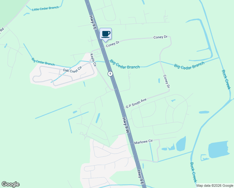 map of restaurants, bars, coffee shops, grocery stores, and more near Highway 9 East in Horry County