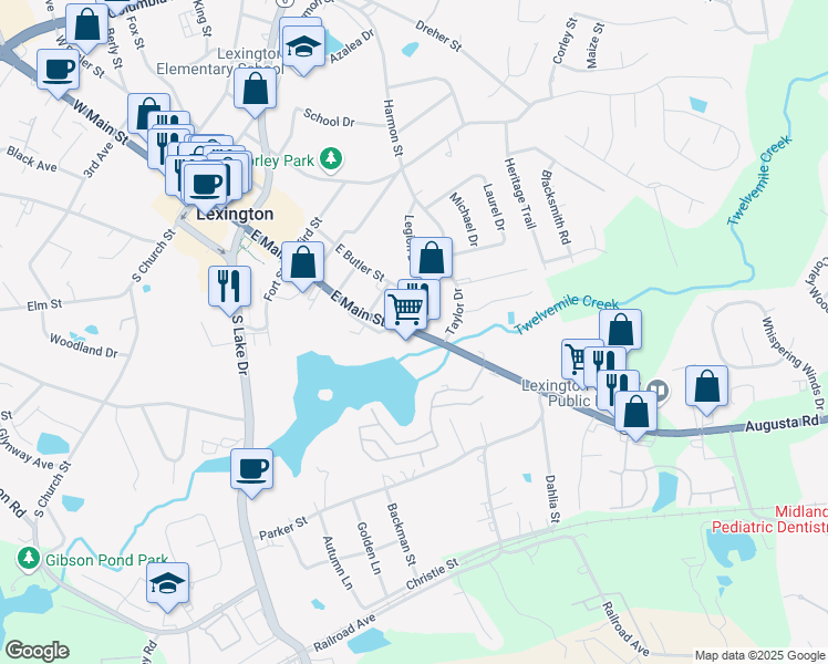 map of restaurants, bars, coffee shops, grocery stores, and more near 724 East Main Street in Lexington