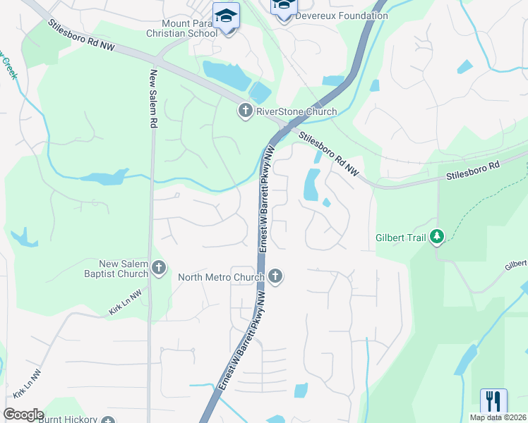 map of restaurants, bars, coffee shops, grocery stores, and more near Ernest W Barrett Parkway Northwest in Kennesaw