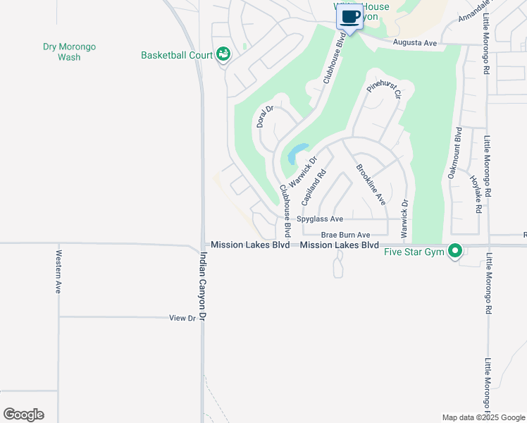 map of restaurants, bars, coffee shops, grocery stores, and more near 9668 Spyglass Avenue in Desert Hot Springs