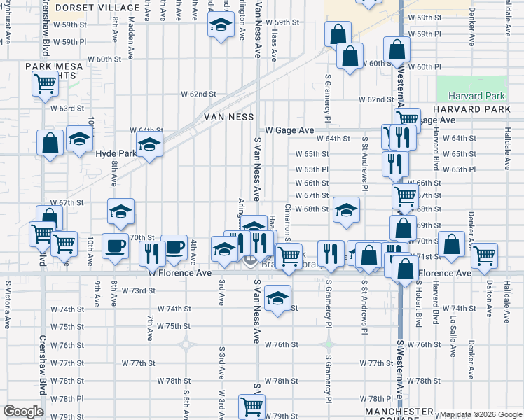 map of restaurants, bars, coffee shops, grocery stores, and more near 6707 Haas Avenue in Los Angeles