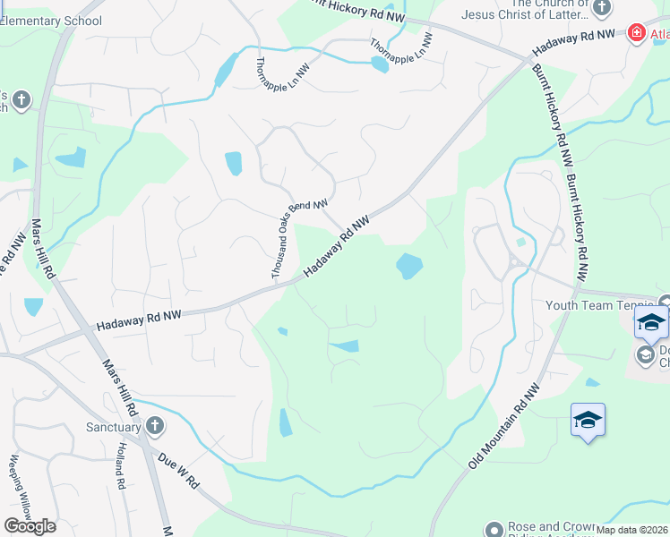 map of restaurants, bars, coffee shops, grocery stores, and more near 5201 Hadaway Road Northwest in Kennesaw