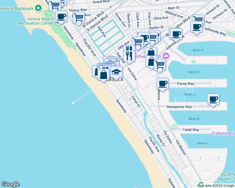 map of restaurants, bars, coffee shops, grocery stores, and more near in Los Angeles