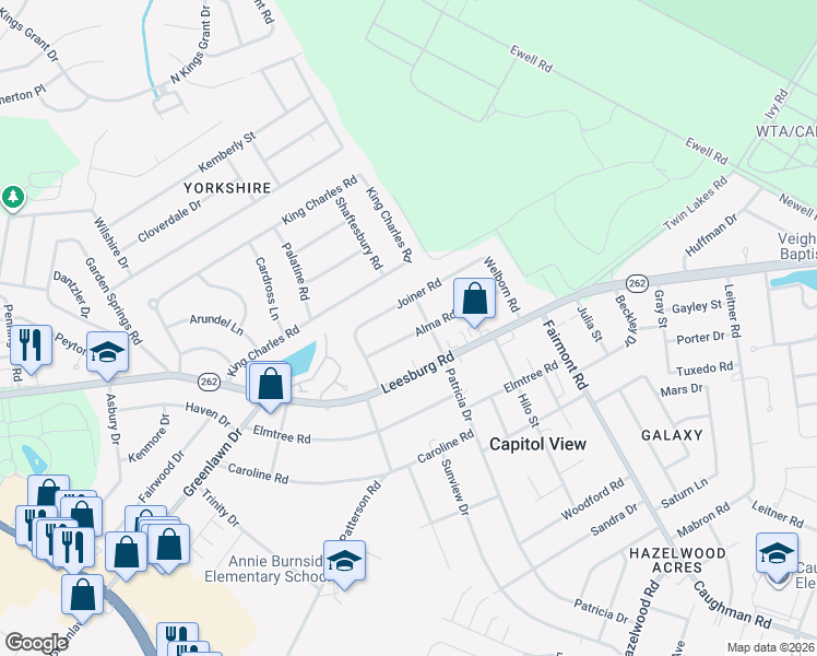 map of restaurants, bars, coffee shops, grocery stores, and more near 6817 Patricia Drive in Columbia