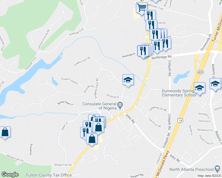 map of restaurants, bars, coffee shops, grocery stores, and more near 807 Woodcliff Drive in Atlanta