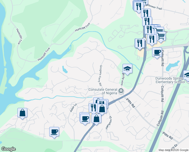 map of restaurants, bars, coffee shops, grocery stores, and more near 255 Wing Mill Road in Atlanta