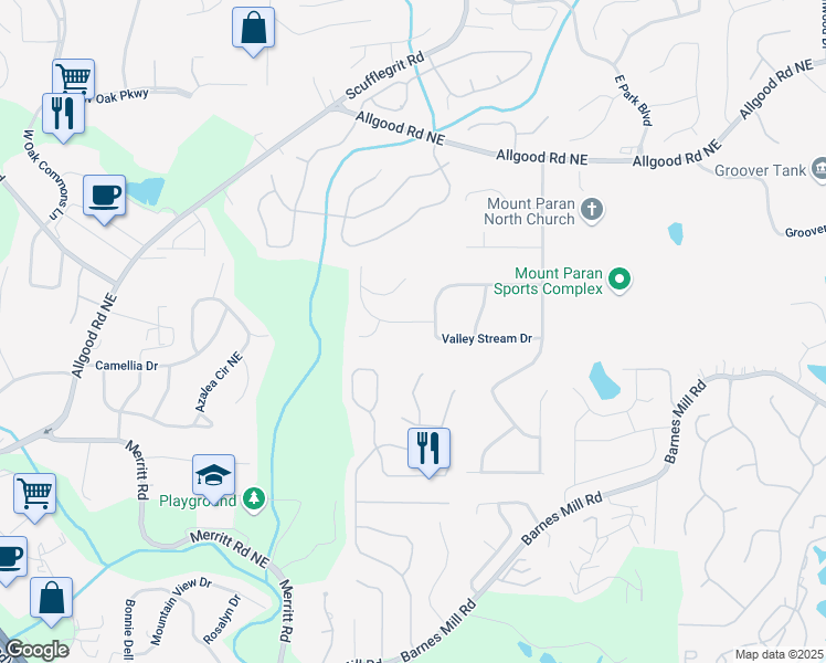 map of restaurants, bars, coffee shops, grocery stores, and more near 1496 Shadowrock Drive in Marietta