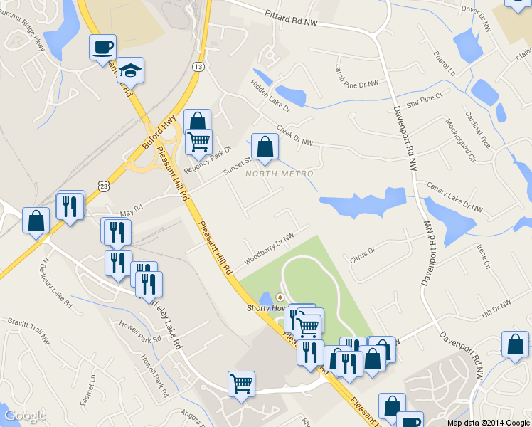 map of restaurants, bars, coffee shops, grocery stores, and more near 2904 Woodstar Court Northwest in Duluth