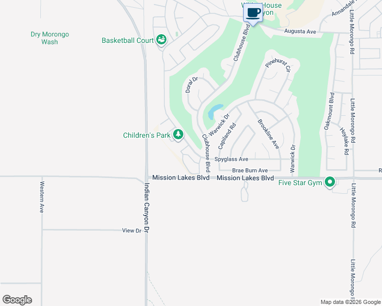 map of restaurants, bars, coffee shops, grocery stores, and more near 9647 Spyglass Avenue in Desert Hot Springs
