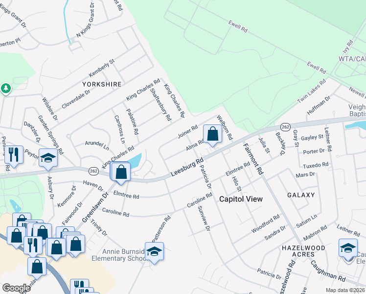 map of restaurants, bars, coffee shops, grocery stores, and more near 6817 Patricia Drive in Columbia