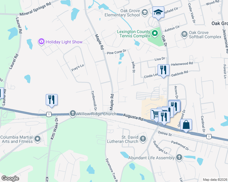 map of restaurants, bars, coffee shops, grocery stores, and more near 119 Maple Road in Lexington