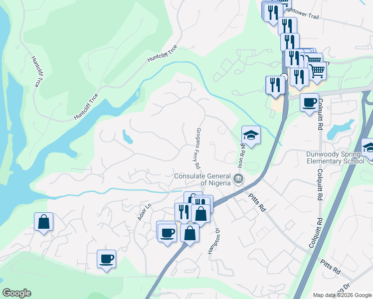 map of restaurants, bars, coffee shops, grocery stores, and more near 255 Wing Mill Road in Atlanta