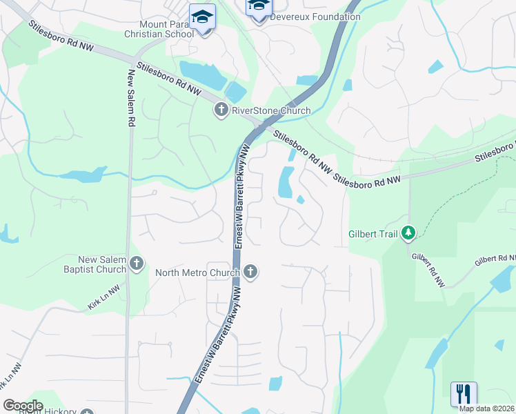 map of restaurants, bars, coffee shops, grocery stores, and more near 1238 Parkview Lane Northwest in Kennesaw