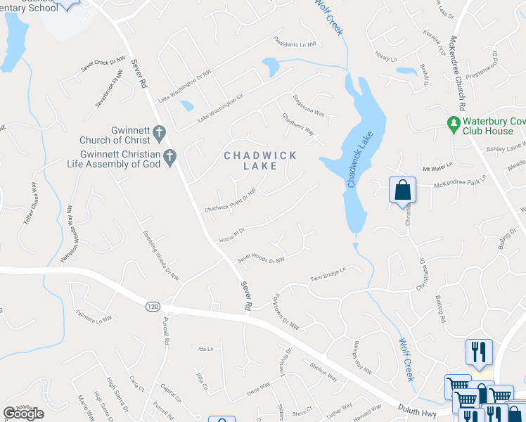 map of restaurants, bars, coffee shops, grocery stores, and more near 1524 Addies Place in Lawrenceville