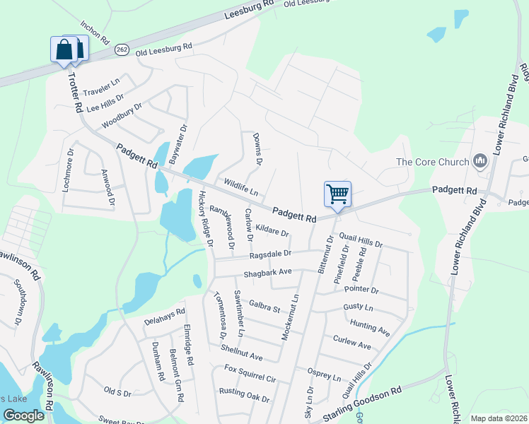 map of restaurants, bars, coffee shops, grocery stores, and more near 3405 Padgett Road in Columbia