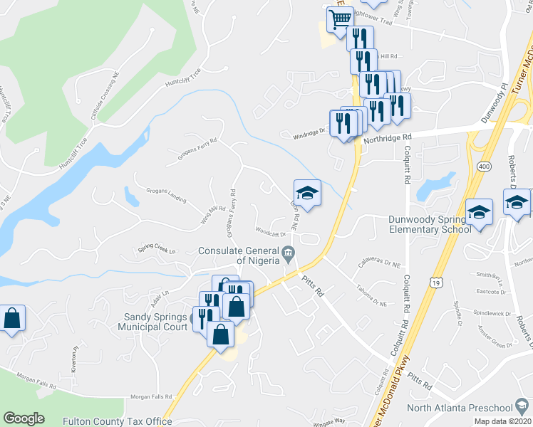 map of restaurants, bars, coffee shops, grocery stores, and more near 707 Woodcliff Drive in Atlanta