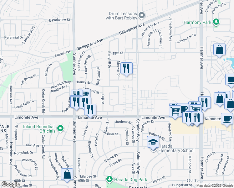 map of restaurants, bars, coffee shops, grocery stores, and more near 6093 Cripple Creek Drive in Corona