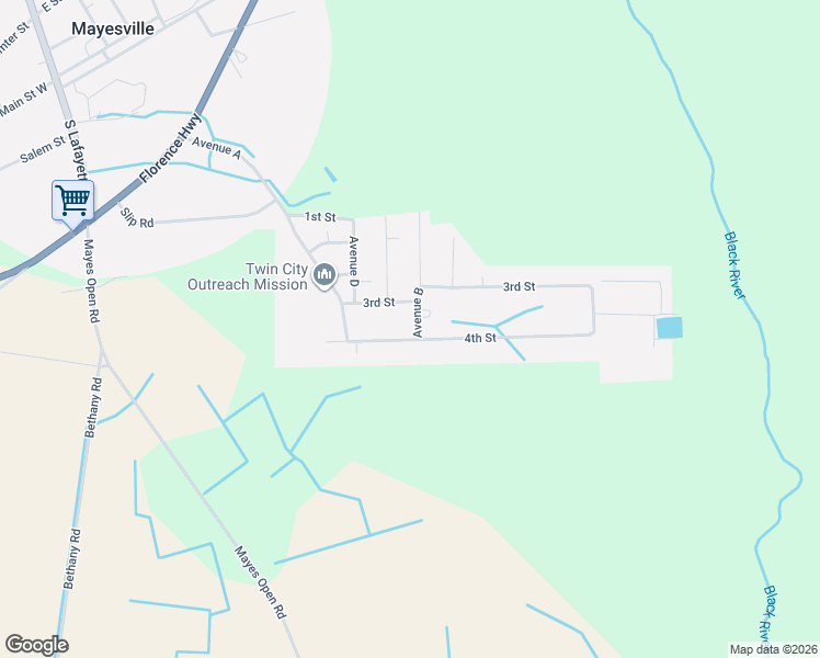 map of restaurants, bars, coffee shops, grocery stores, and more near 2045 Avenue B in Mayesville