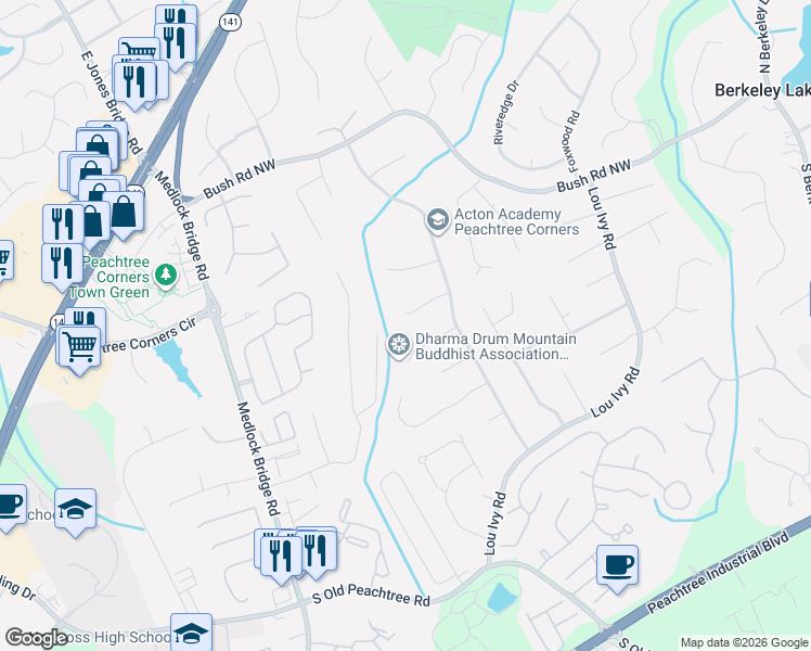 map of restaurants, bars, coffee shops, grocery stores, and more near 4968 Scotts Creek Trail Northwest in Duluth