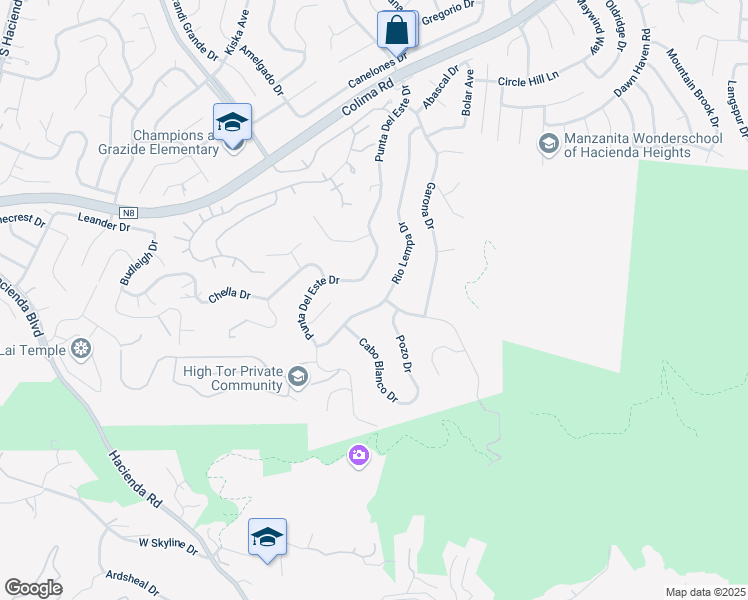 map of restaurants, bars, coffee shops, grocery stores, and more near 3019 Rio Lempa Drive in Hacienda Heights