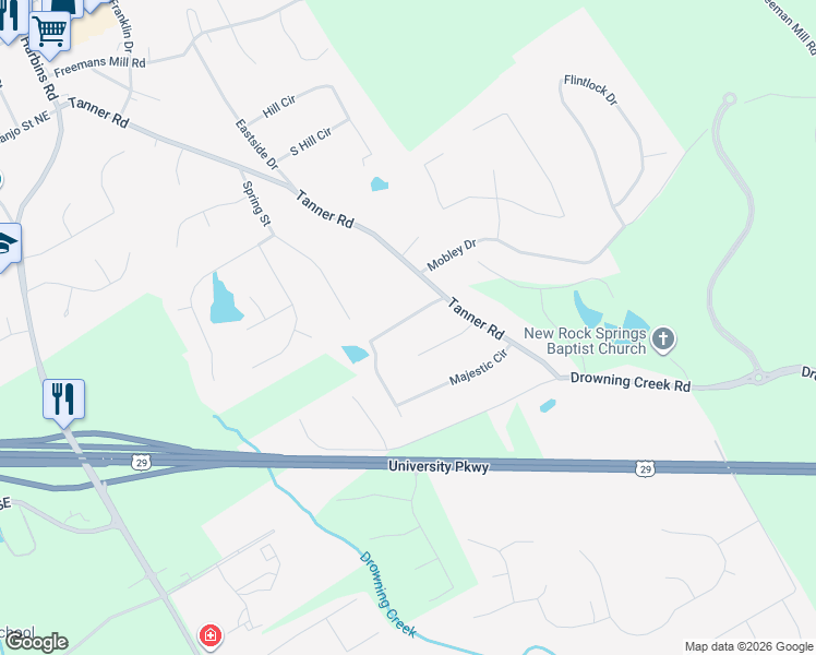 map of restaurants, bars, coffee shops, grocery stores, and more near 2782 Majestic Circle in Dacula