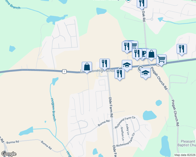 map of restaurants, bars, coffee shops, grocery stores, and more near 942 Taramore Lane in Lexington